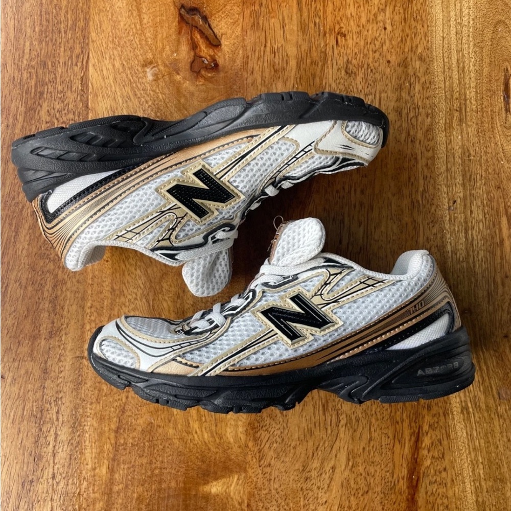 Kids New Balance White, Gold & Black Athletic Sneakers